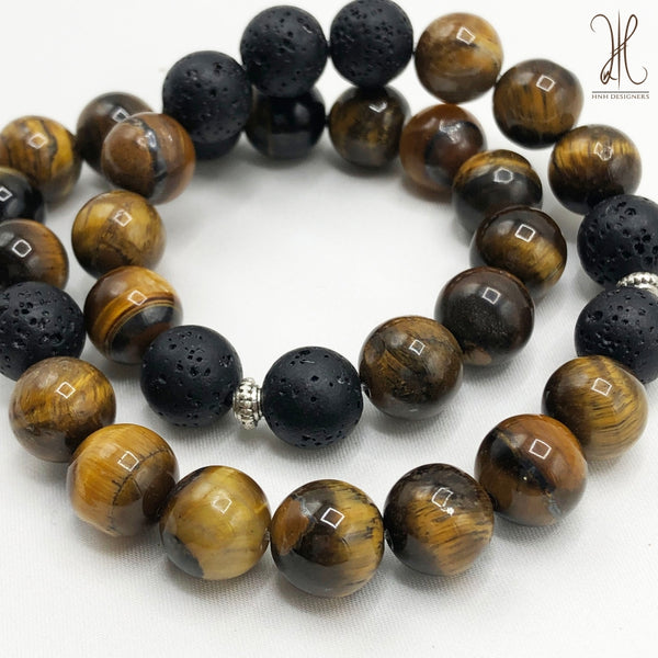 TIGER EYE AND BLACK LAVA - 33 BEADS - 10 MM