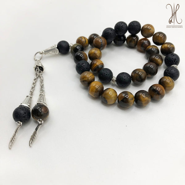 TIGER EYE AND BLACK LAVA - 33 BEADS - 10 MM