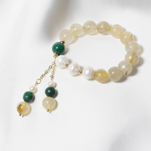Golden Rutile, Pearls & Malachite Bracelet.