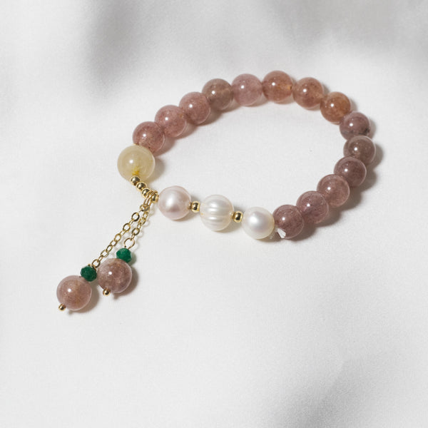 Strawberry Quartz ,Pearls & Citrine Bracelet
