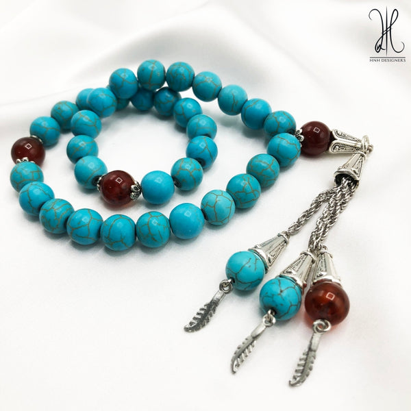 THE BLUE FEROZA - 33 BEADS - 10 MM