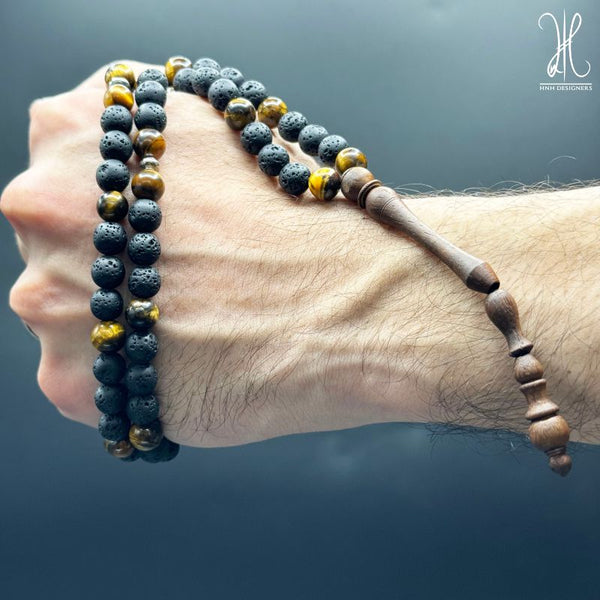 Black Lava Tasbih Bracelet 100 Beads