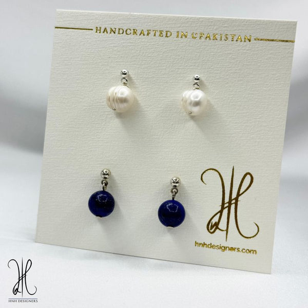 Lapiz Lazuli And Pearls Studs.