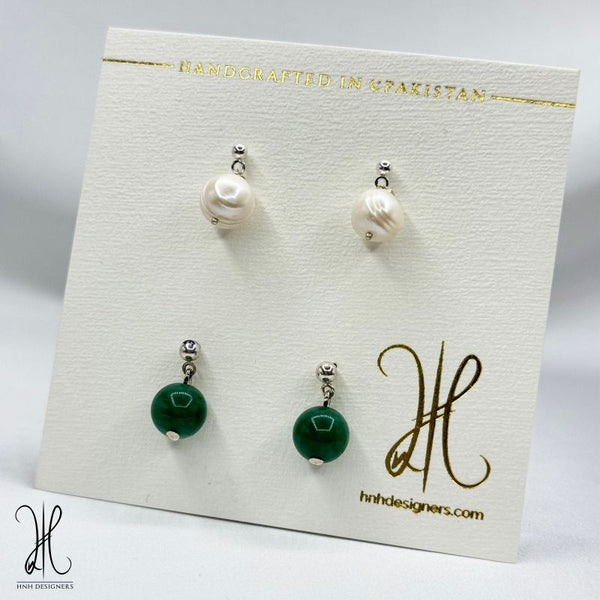 Green Quartz Pearls Studs.