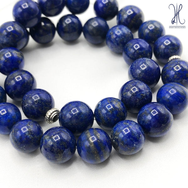 LAPIZ LAZULI AND BLACK LAVA - 10 MM - 33 BEADS