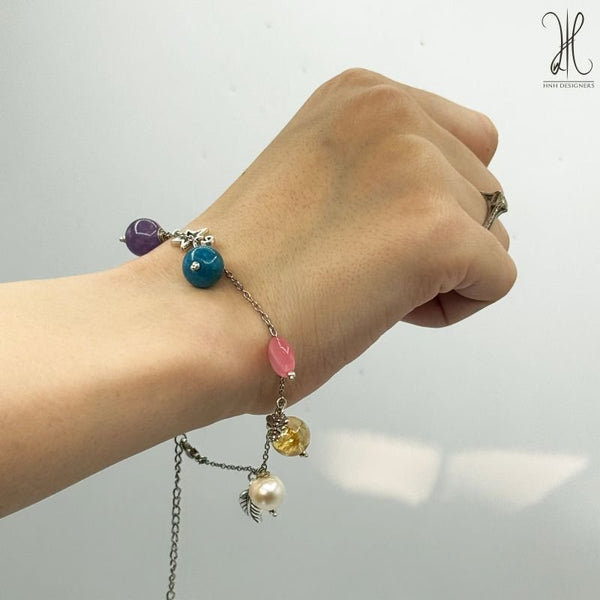 Amethyst Apatite Citrine Pearls Charms Bracelet.