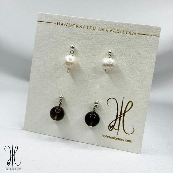 Smokey Quartz And Pearls Studs