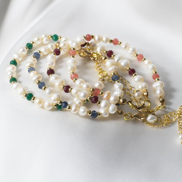 4 Fresh water Pearls and Quartz 3mm Bracelets