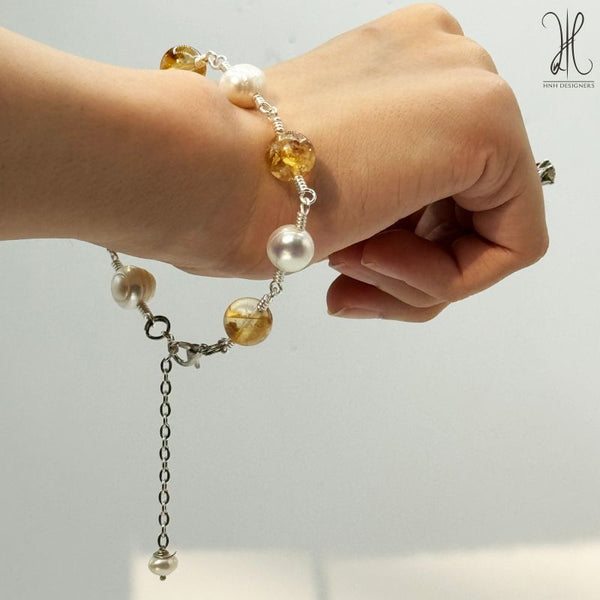 Citrine, Pearl Bracelet.