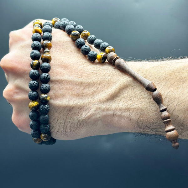 The Companion Tasbih Bracelet: TIGER EYE LAVA- 100 BEADS - 8 MM