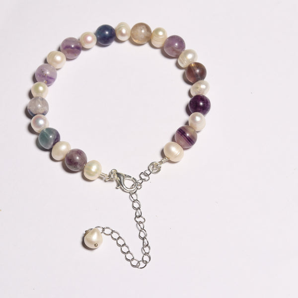 Pearls And Purple Flourite Bracelet