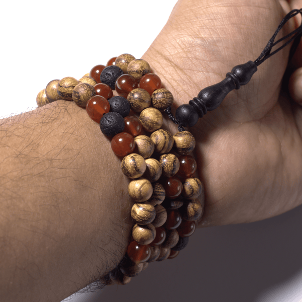 The Companion Tasbih Bracelet: KOKKA , LAVA ,RED AQEEQ - 100 BEADS - 8MM