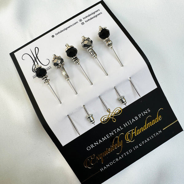BLACK SILVER HIJAB PINS PACK