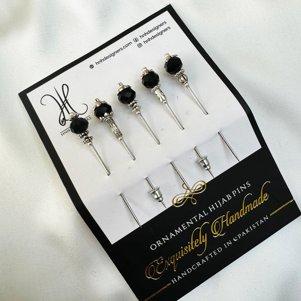 BLACK CRYSTAL HIJAB PINS PACK