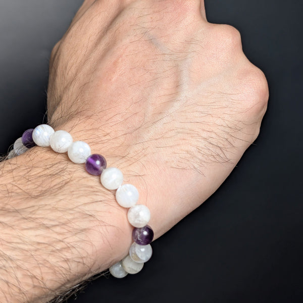 Moon Stone & Amethyst Flexible Bracelet 8MM.