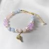Aquamarine, Pink Quartz, Lavender Stone, Fresh Water Pearls Bracelet.