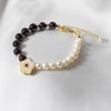 Garnet And Fresh Water Pearls With Cherry Blossom Charm Bracelet.