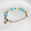 Icy Amazonite, Fresh Water Pearls and Floral Charm Bracelet