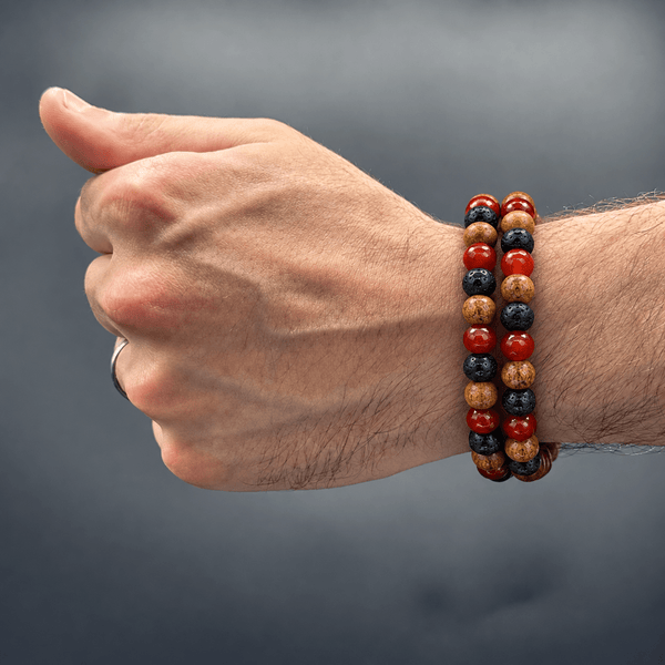 Teak Wood, Black lava & Yemeni Aqeeq Tasbih Bracelet