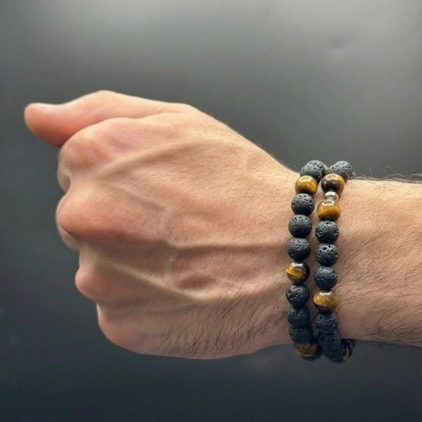 FLEXIBLE BLACK LAVA, TIGER EYEBRACELET 8MM