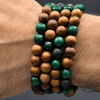 Teak Wood,Green quartz & Black lava 100 beads 8mm Tasbih Bracelet