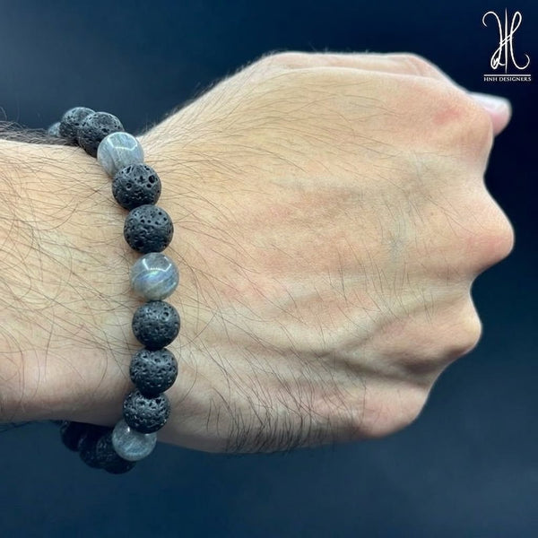 BLACK LAVA LABRADORITE BRACELET- 10MM ( Single Layer )