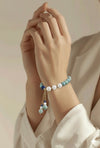 Amazonite, Blue Lapiz and Fresh Water Pearls Elastic Bracelet with dangles