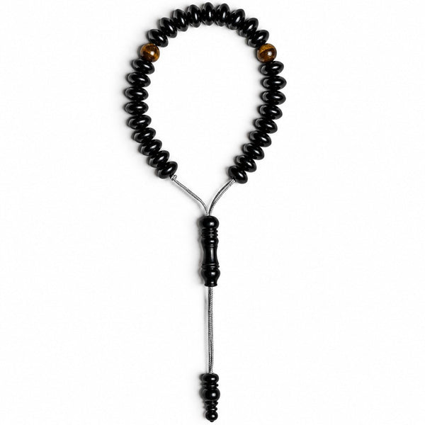The Indonesian Teak Wood Tiger Eye Tasbih Bracelet Flat Disc