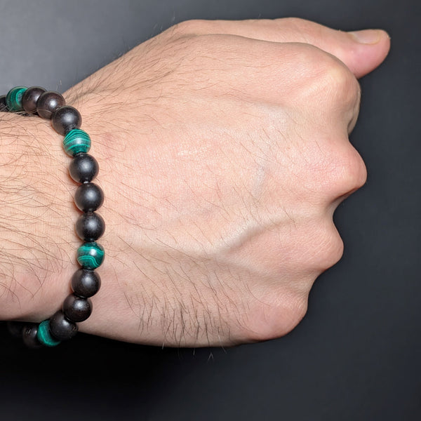 Ebony Wood & Mlachite Flexible Bracelet 8MM.