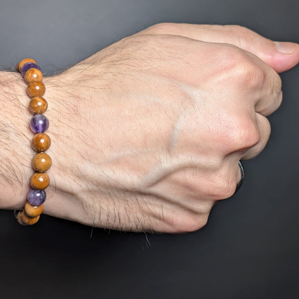 Koka Wood & Amethyt Flexible Bracelet 8MM.