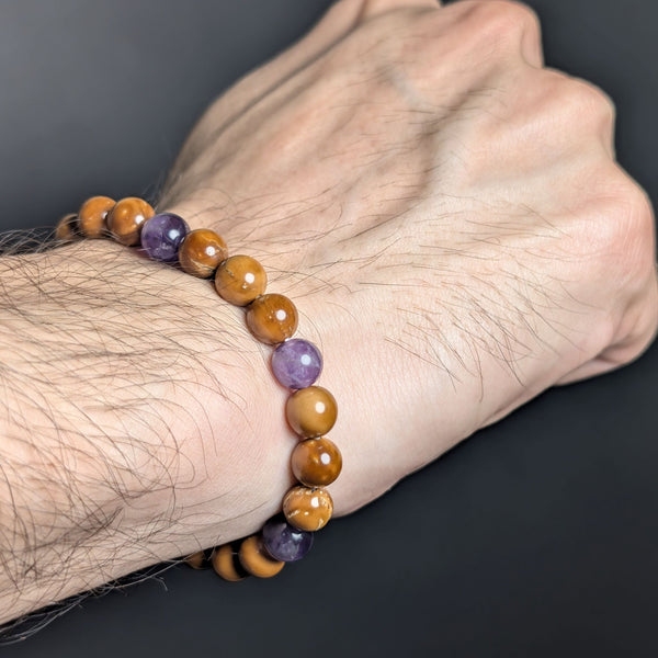Koka Wood & Amethyt Flexible Bracelet 8MM.