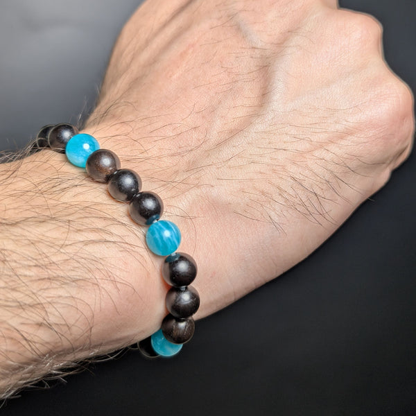 EbonyWood & Icy Amazonite Flexible Bracelet8MM