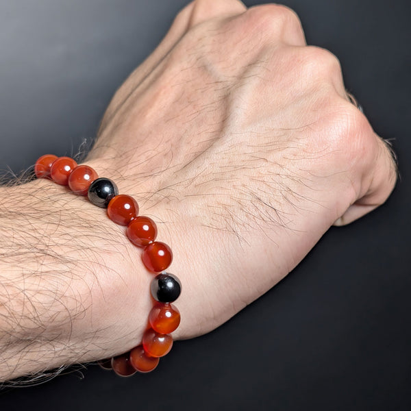 Flxible Bracelet Intermix Black Aqeeq And Yemeni Aqeeq 8mm