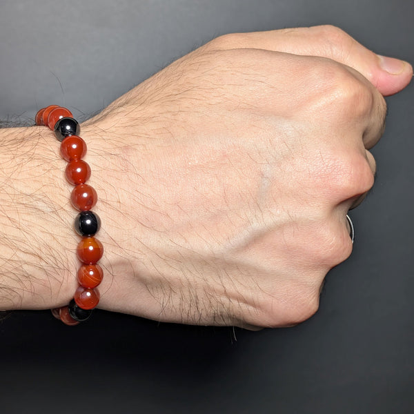 Flxible Bracelet Intermix Black Aqeeq And Yemeni Aqeeq 8mm