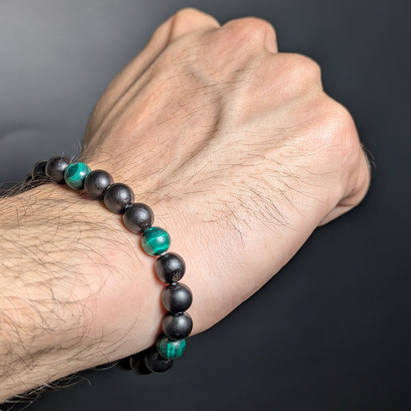 Ebony Wood & Mlachite Flexible Bracelet 8MM.