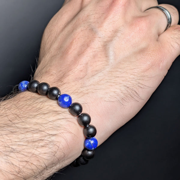 Lapiz Lazuli & Ebony Wood Flexible Bracaelt 8MM