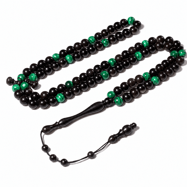 Black Aqeeq intermix with Malachite Tasbih Misbaha