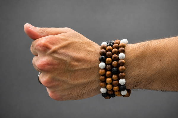 Teak Wood,Black lava & Howlite 99 beads 8mm Tasbih Bracelet